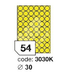 ETIKETY Rayfilm A4, pr�m�r 30 mm kruh �lut�/100 list� po 54 etiket�ch